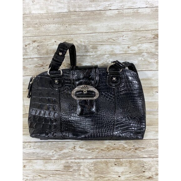 M. C. Marc Chantal Croc Embossed Leather Shoulder Purse Bag Black Handbag - Picture 3 of 16